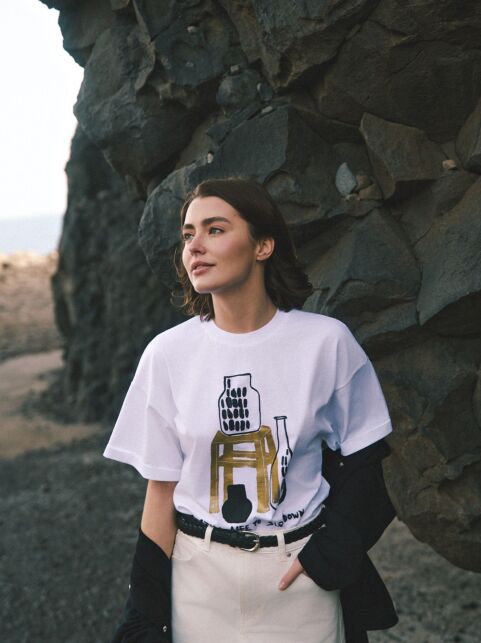 Футболка из хлопка с манжетами по рукавам и рисунком «Still life» LD 2680 - купить в интернет-магазине Conte