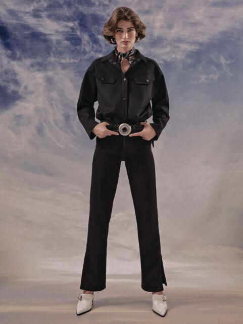 Черные джинсы straight из eco-friendly денима с разрезами по бокам CON-717 - купить в интернет-магазине Conte