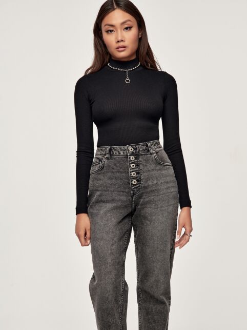 Джинсы mom на пуговицах из денима оксидной варки CON-607 - купить в интернет-магазине Conte