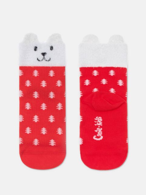 Новогодние носки с пикотом «Белый мишка» из объёмной пушистой нити - купить в интернет-магазине Conte