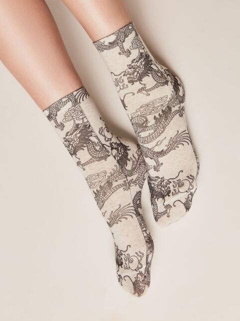 Носки с принтом из смесовой пряжи с хлопком и льном «Dragon» - купить в интернет-магазине Conte