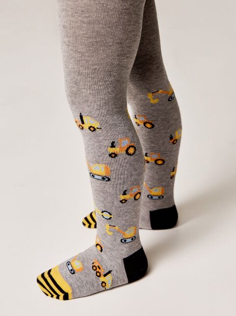 Хлопковые колготки серые TIP-TOP с рисунком "машинки" - купить в интернет-магазине Conte
