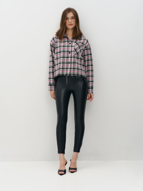 Леггинсы из экокожи на флисе с рельефными швами и кокеткой LLG 3213 - купить в интернет-магазине Conte