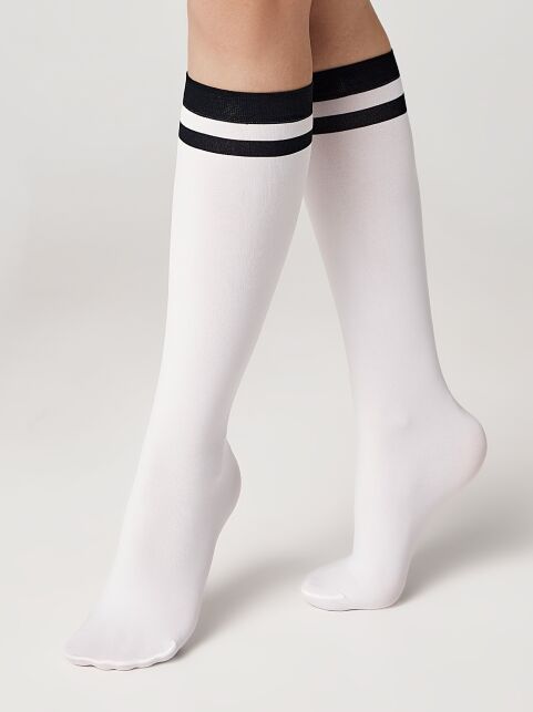 Плотные гольфы из микрофибры с контрастными чёрными полосами HIT - купить в интернет-магазине Conte