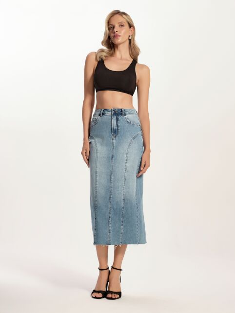 Джинсовая юбка-midi с дугообразными вытачками CON-804 - купить в интернет-магазине Conte