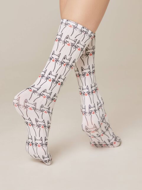 Удлиненные носки из лимитированной коллекции с рисунками "Cat" - купить в интернет-магазине Conte