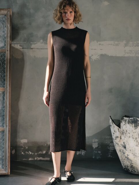 Платье-макси ажурного переплетения из пряжи с хлопком и модалом LDK2557 - купить в интернет-магазине Conte