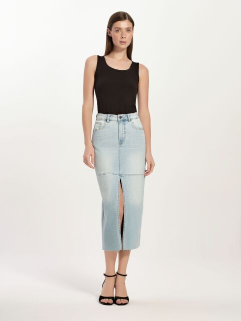 Джинсовая юбка-midi небесно-голубого цвета с разрезом CON-763 - купить в интернет-магазине Conte
